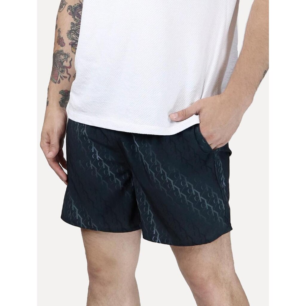 Short Calvin Klein Swimwear Masculino D'Água Elástico Monogram Preto