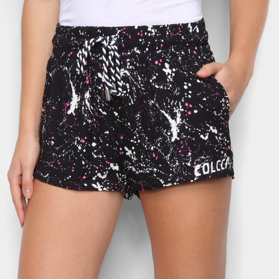 Short Colcci Estampado Full Cordão Feminino - Preto+Branco
