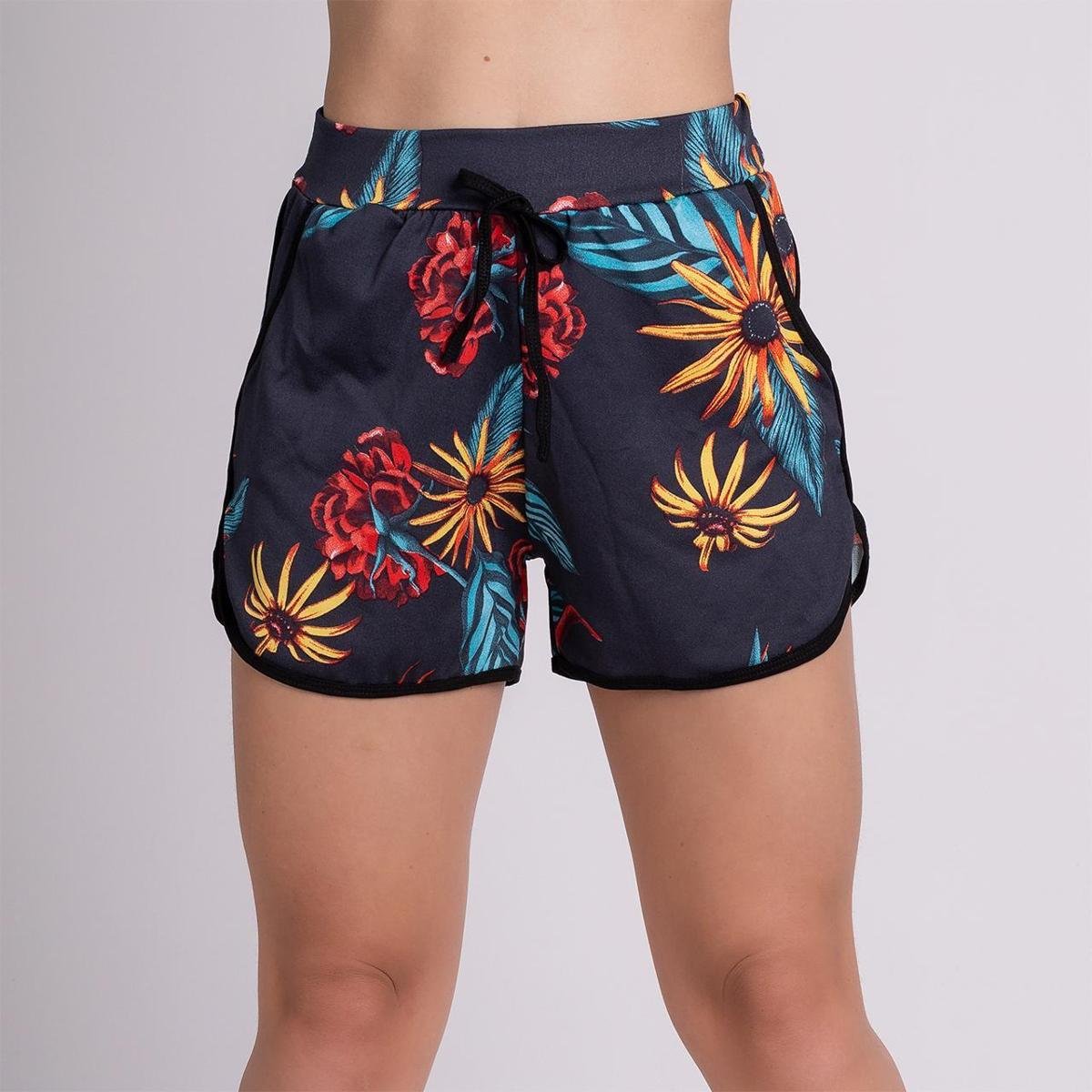 Short Curtinho Estampado Feminino Com Bolso Ribana Cintura Alta - Preto Menor preço em Short Curtinho Estampado Feminino Com Bolso Ribana Cintura Alta - Preto