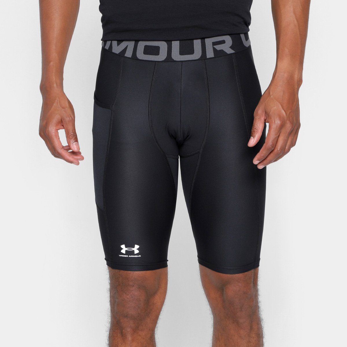 Short de Compressão Under Armour Hg Pocket Long Masculino - Preto+Branco Menor preço em Short de Compressão Under Armour Hg Pocket Long Masculino - Preto+Branco