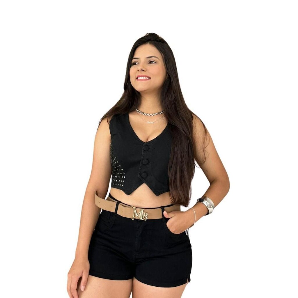 Short Feminino Jeans Miller Barra Feita Com Cinto
