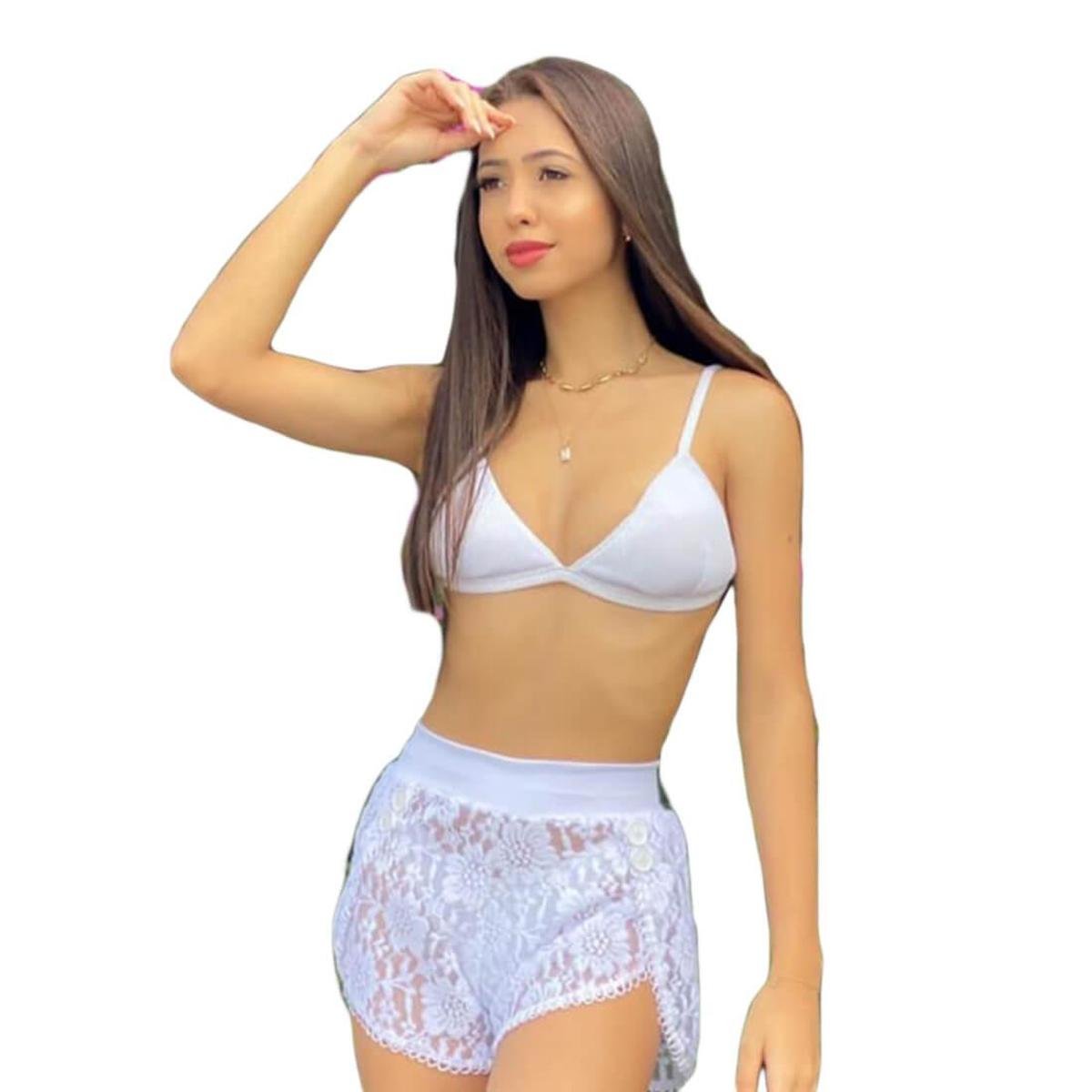 Short Feminino Saída De Praia Em Renda 3D Transparente - Branco Menor preço em Short Feminino Saída De Praia Em Renda 3D Transparente - Branco
