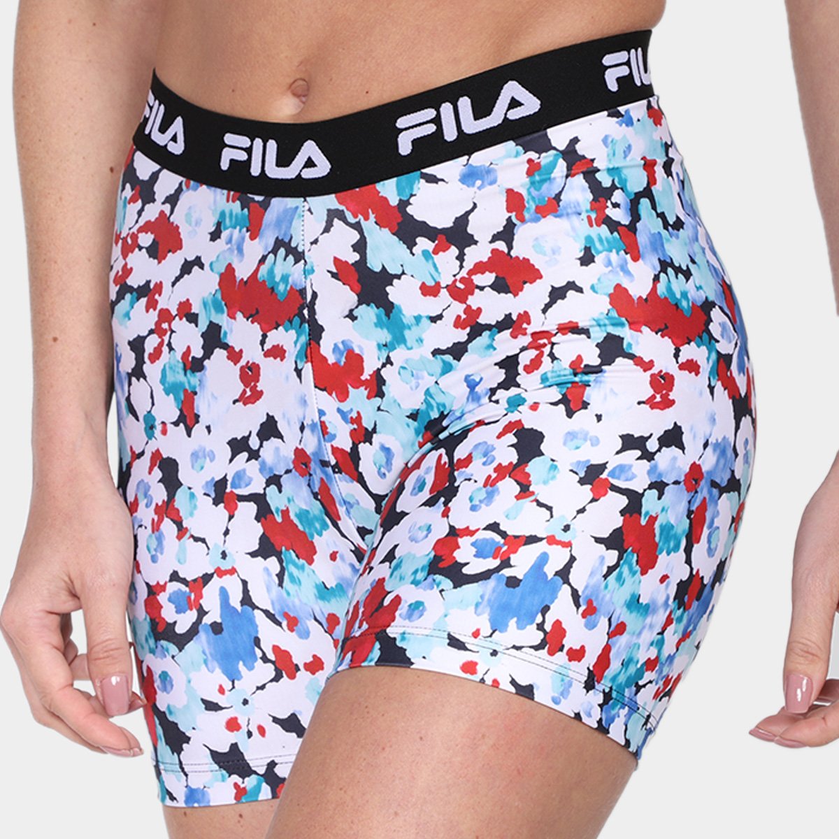 Short Fila Train Elastic Ii Feminino - Preto+Azul Menor preço em Short Fila Train Elastic Ii Feminino - Preto+Azul