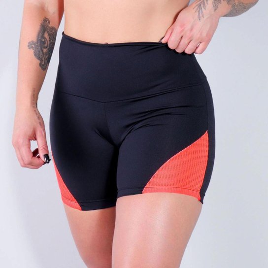 Short Fitness com Recortes em Tela de Poliamida - Fitmoda