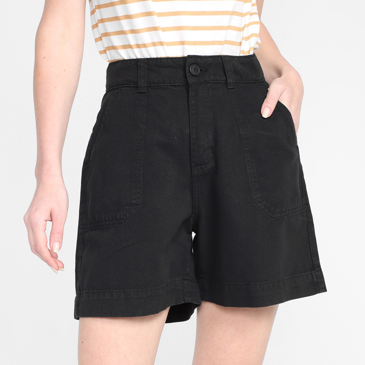 Short Hering Cintura Alta Feminino - Preto Menor preço em Short Hering Cintura Alta Feminino - Preto