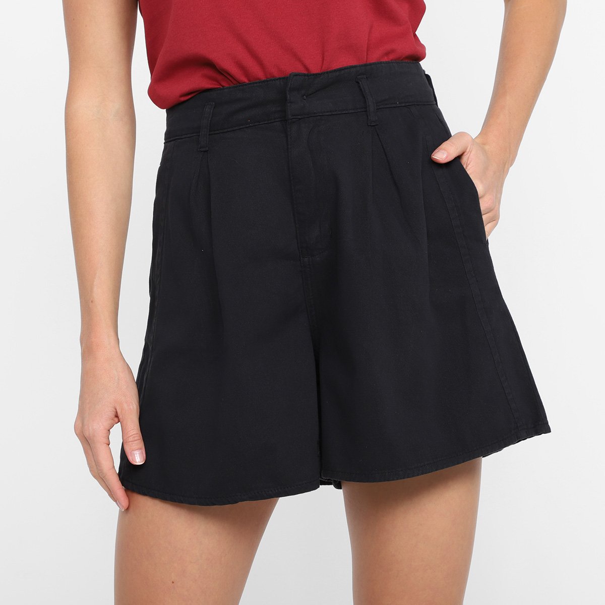 Short Hering Liso Cintura Alta Feminino - Preto Menor preço em Short Hering Liso Cintura Alta Feminino - Preto