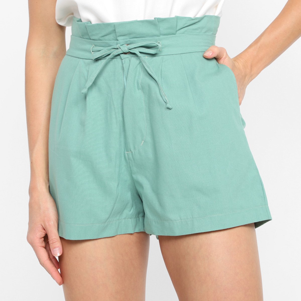 Short Hering Liso Cintura Alta Feminino - Verde Menor preço em Short Hering Liso Cintura Alta Feminino - Verde