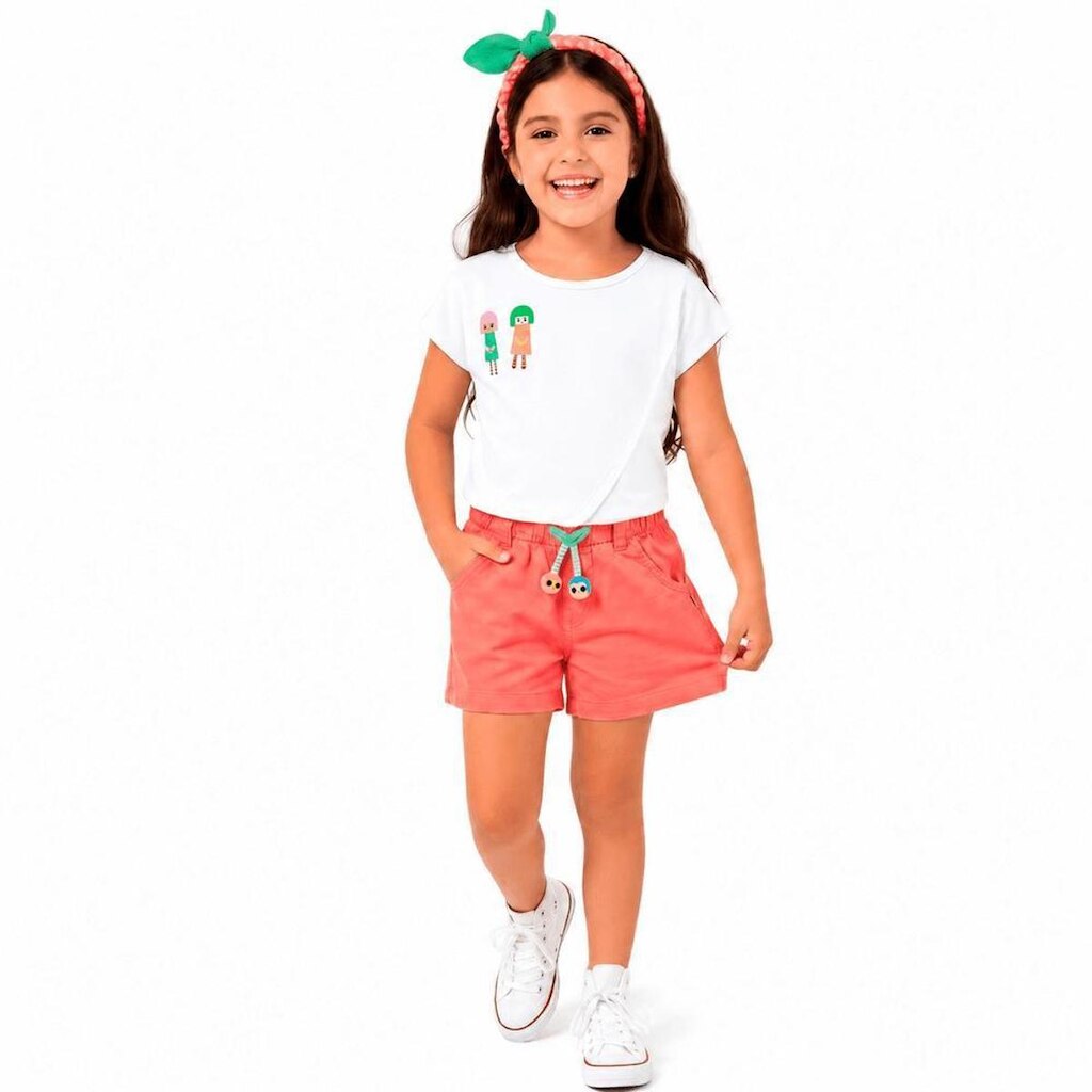 Short Infantil Menina Bonequinhas Mangaba Alphabeto