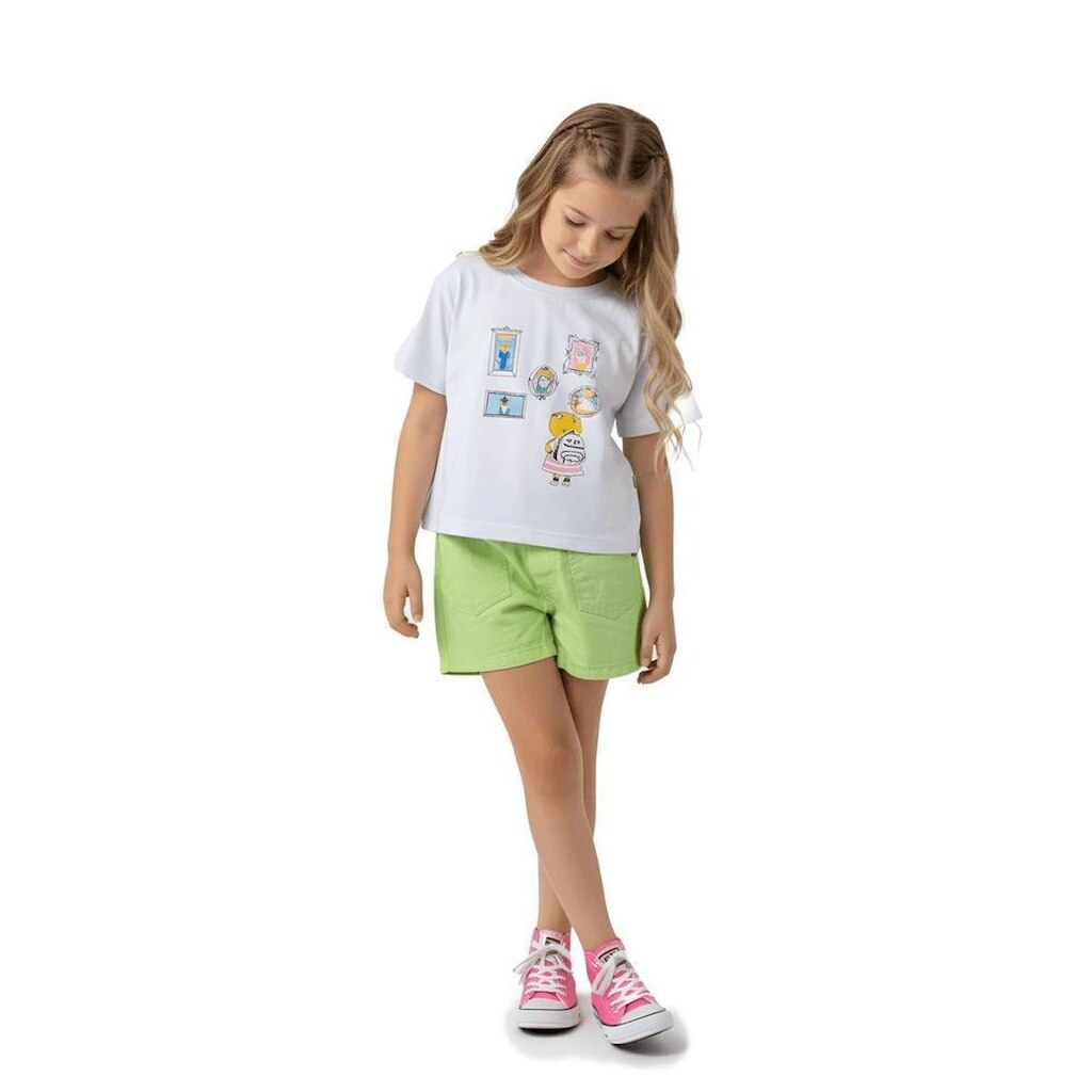 Short Infantil Menina Miauseu Alphabeto Pistache