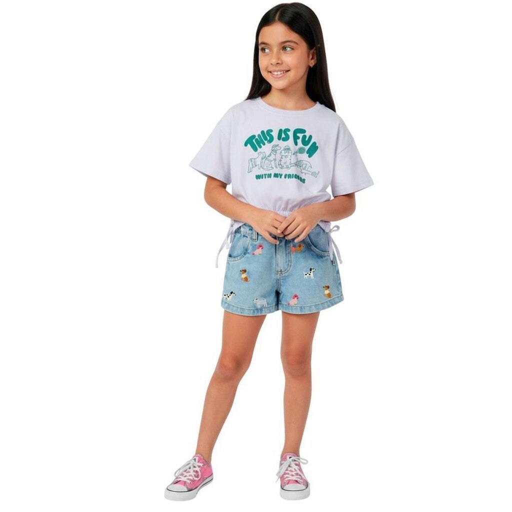 Short Infantil Menina Play Tennis Alphabeto Jeans