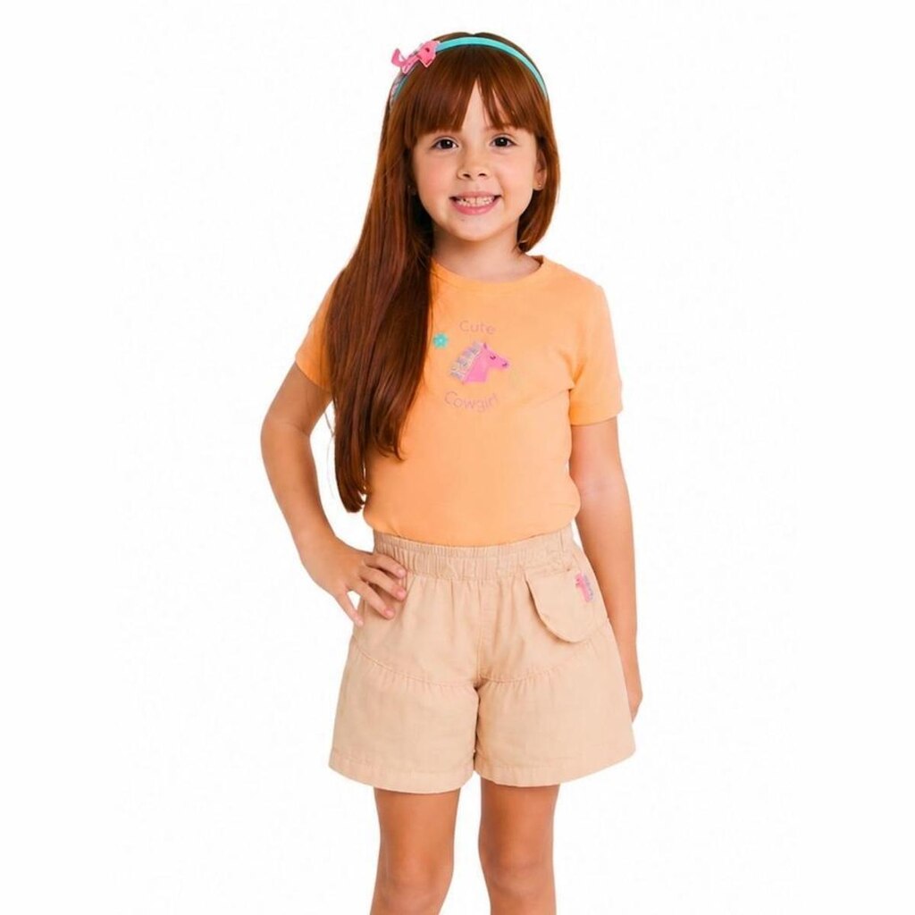 Short Infantil Menina Pônei Clube Alphabeto Cru