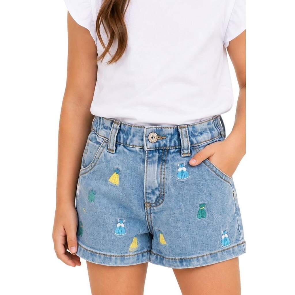 Short Infantil Menina Princesa Disney Alphabeto Jeans