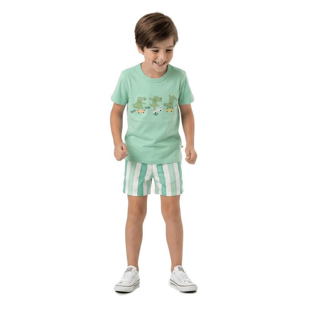 Short Infantil Menino Meu Amigo Skatista Alphabeto Verde