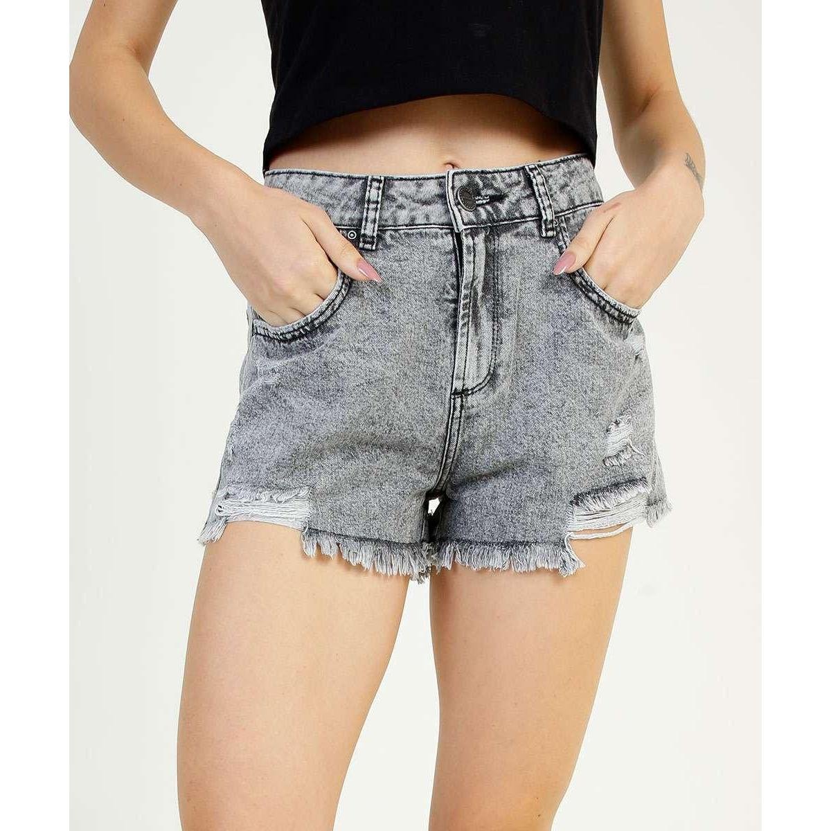 Short Jeans Destroyed Feminino Barra Desfiada Marisa-30990 - Preto Menor preço em Short Jeans Destroyed Feminino Barra Desfiada Marisa-30990 - Preto