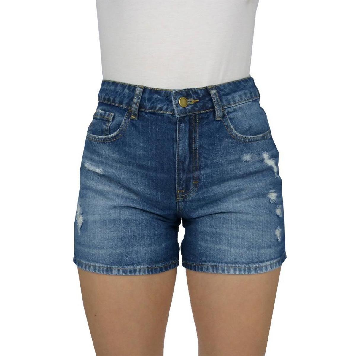 Short Jeans Feminino Meia Coxa Índigo Menor preço em Short Jeans Feminino Meia Coxa Índigo