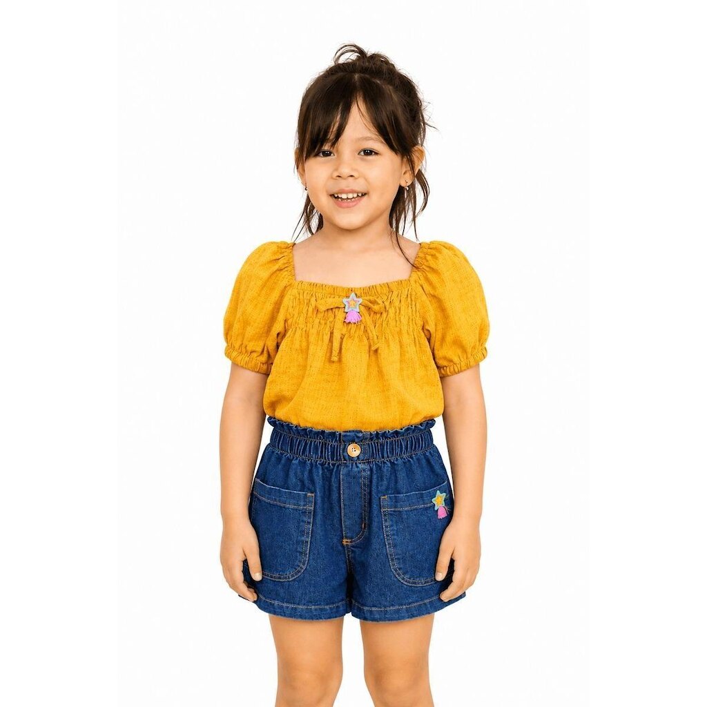 Short Jeans Infantil Menina Castelo das Índias Alphabeto