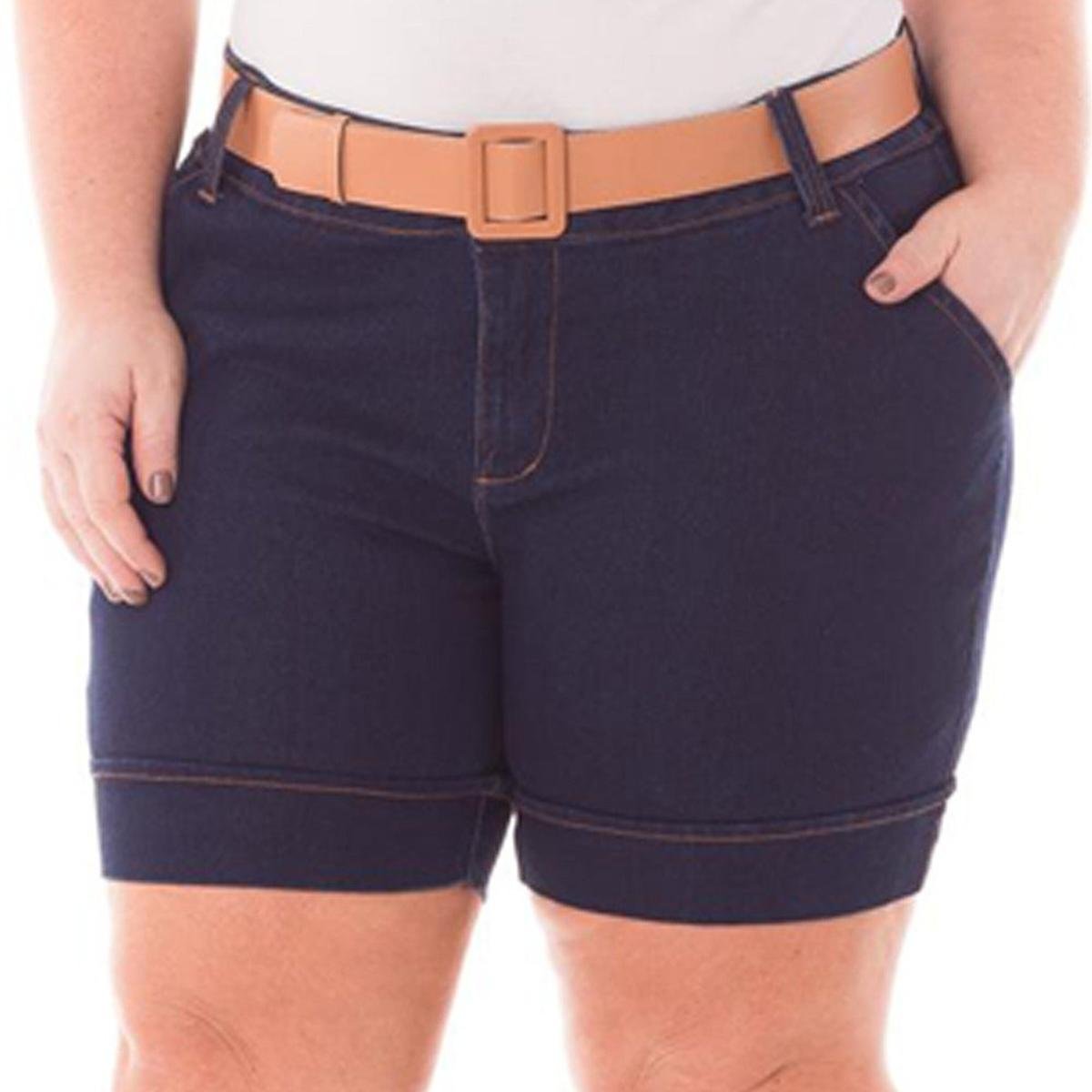short jeans cintura alta azul escuro
