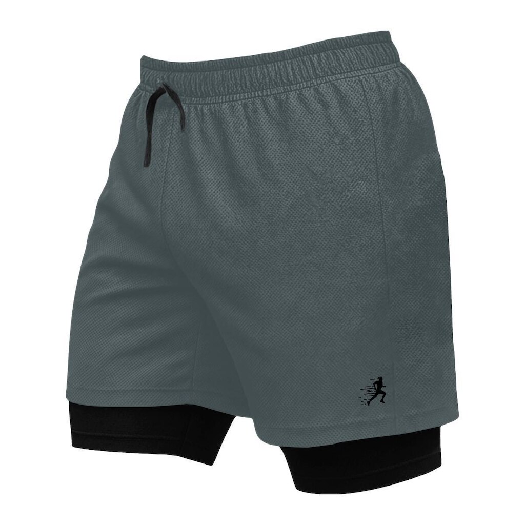 Short Masculino 2 em 1 para Treino com Bolso Interno e Porta-Toalha Fitness