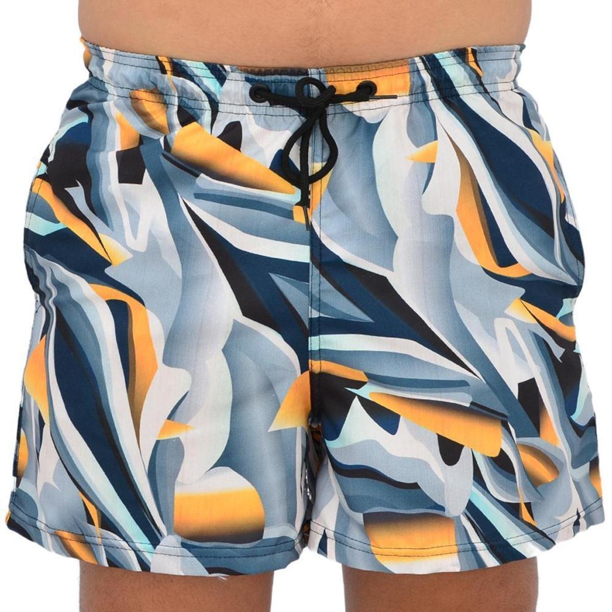Short Masculino Tactel Estampada Conforto Casual - Azul Menor preço em Short Masculino Tactel Estampada Conforto Casual - Azul