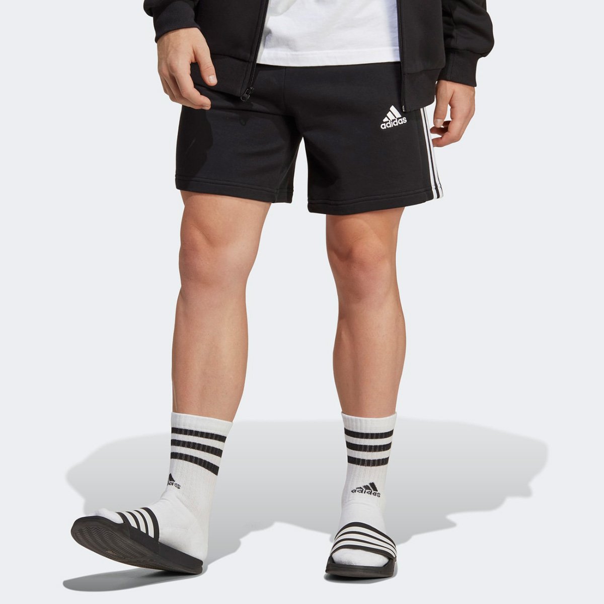 Short Moletinho Adidas Essentials 3 Listras Masculino Menor preço em Short Moletinho Adidas Essentials 3 Listras Masculino