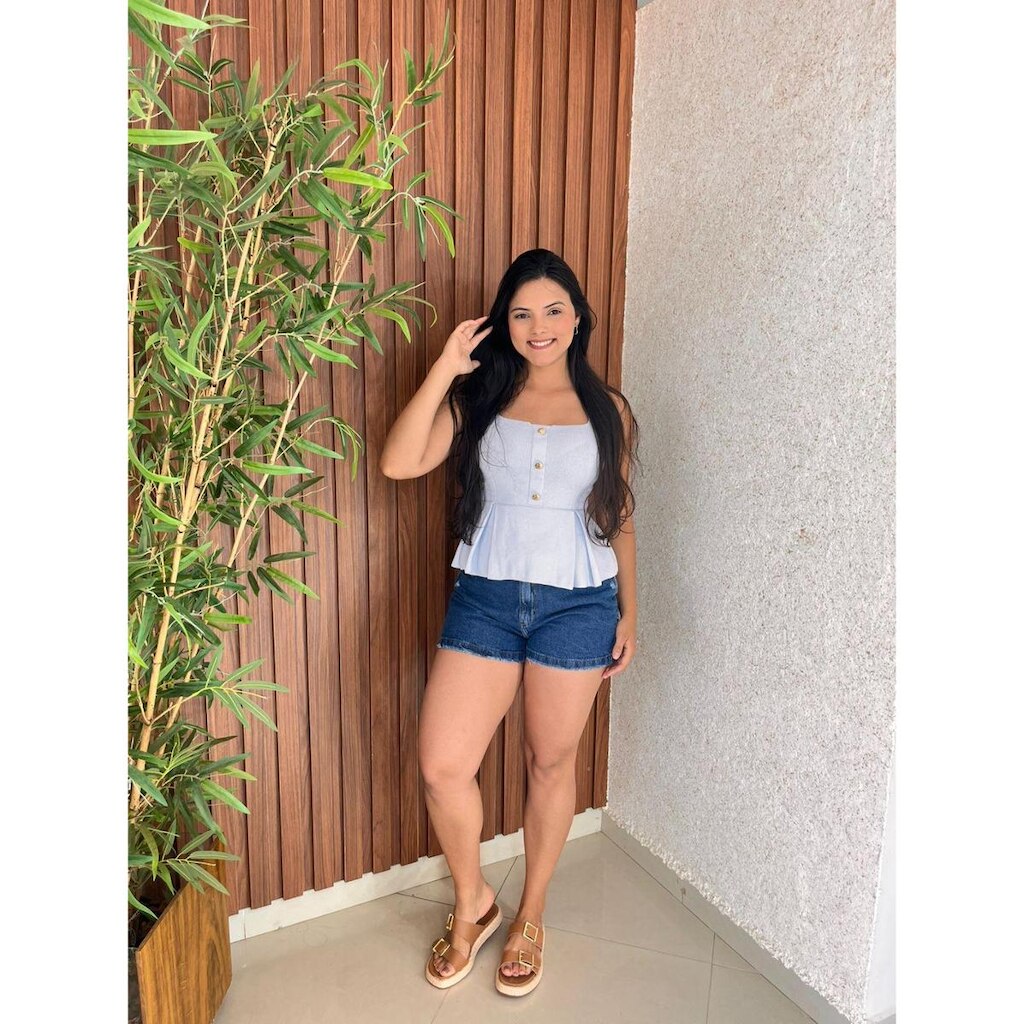 Short Mom Jeans Azul Barra Feita Com Cinto Crisconf