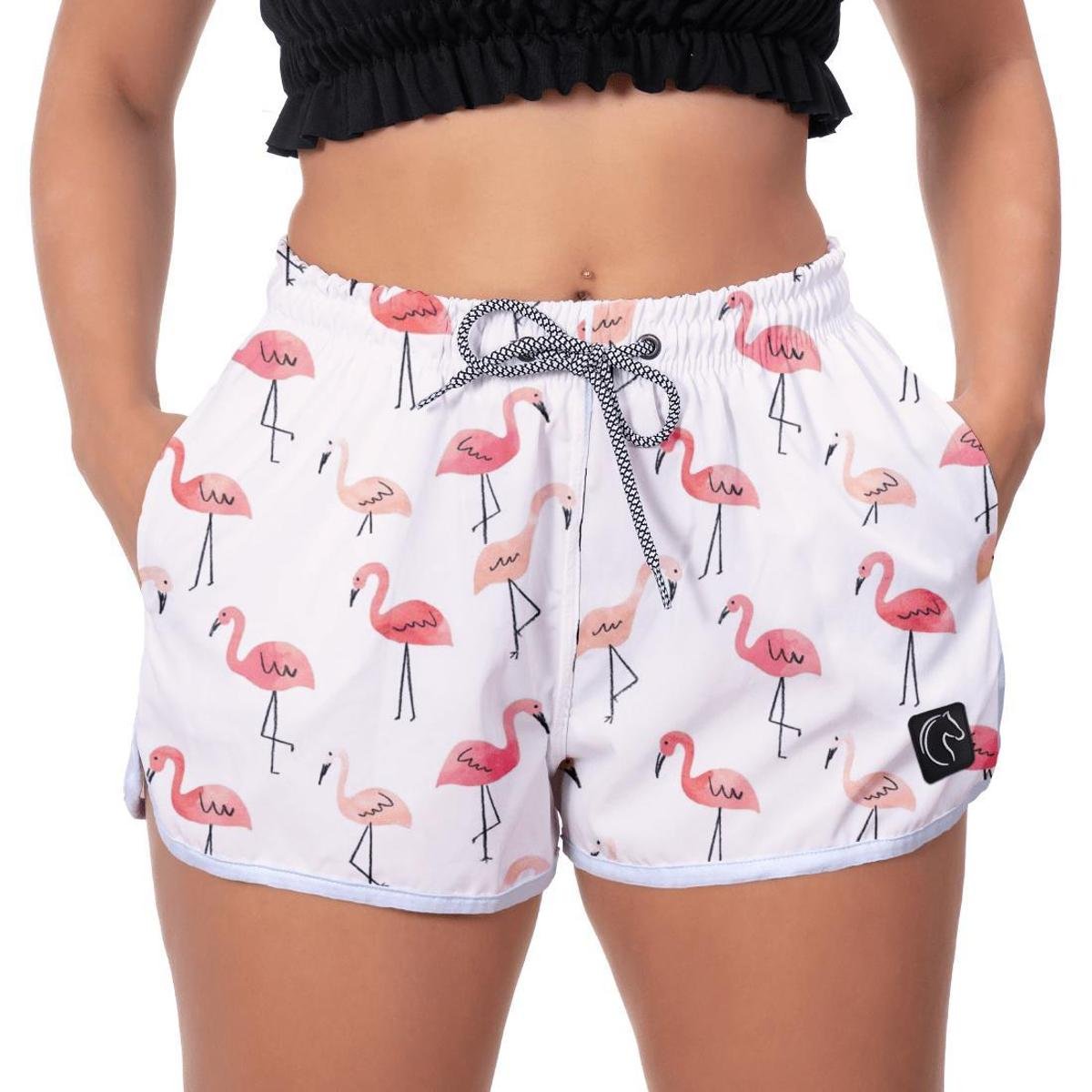 Short Praia Feminino W2 Flamingos - Branco Menor preço em Short Praia Feminino W2 Flamingos - Branco