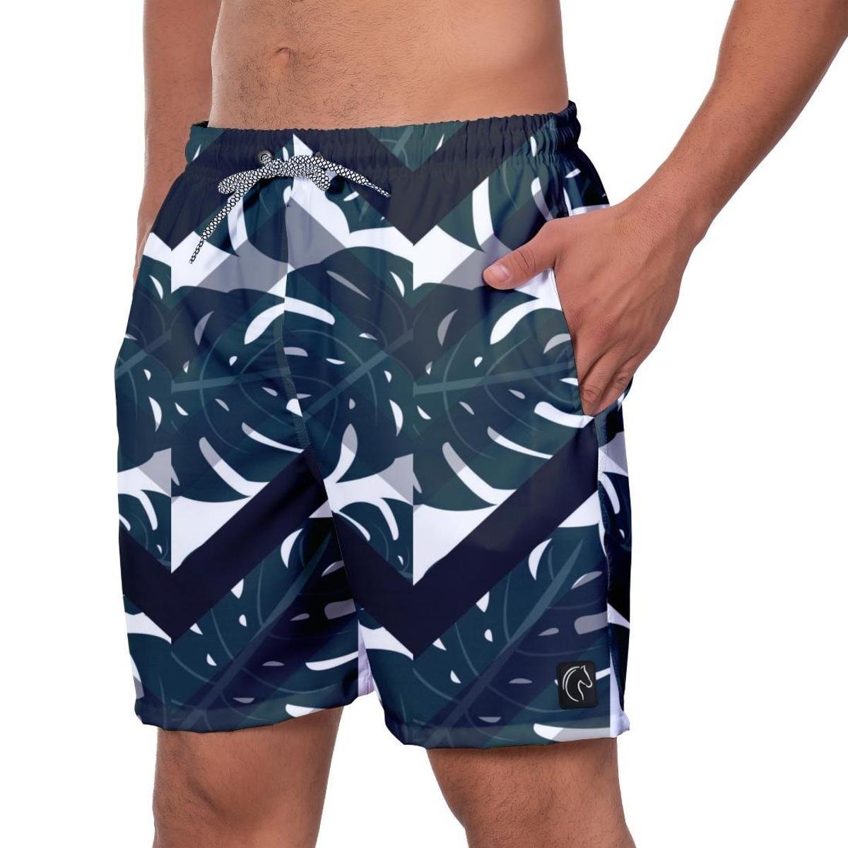Short Praia Premium Masculino Academia Fitness Caminhada Folhas - Branco Menor preço em Short Praia Premium Masculino Academia Fitness Caminhada Folhas - Branco