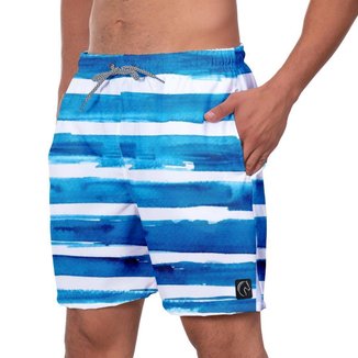 Short Praia Premium Masculino Listrado Azul Academia Fitness Caminhada