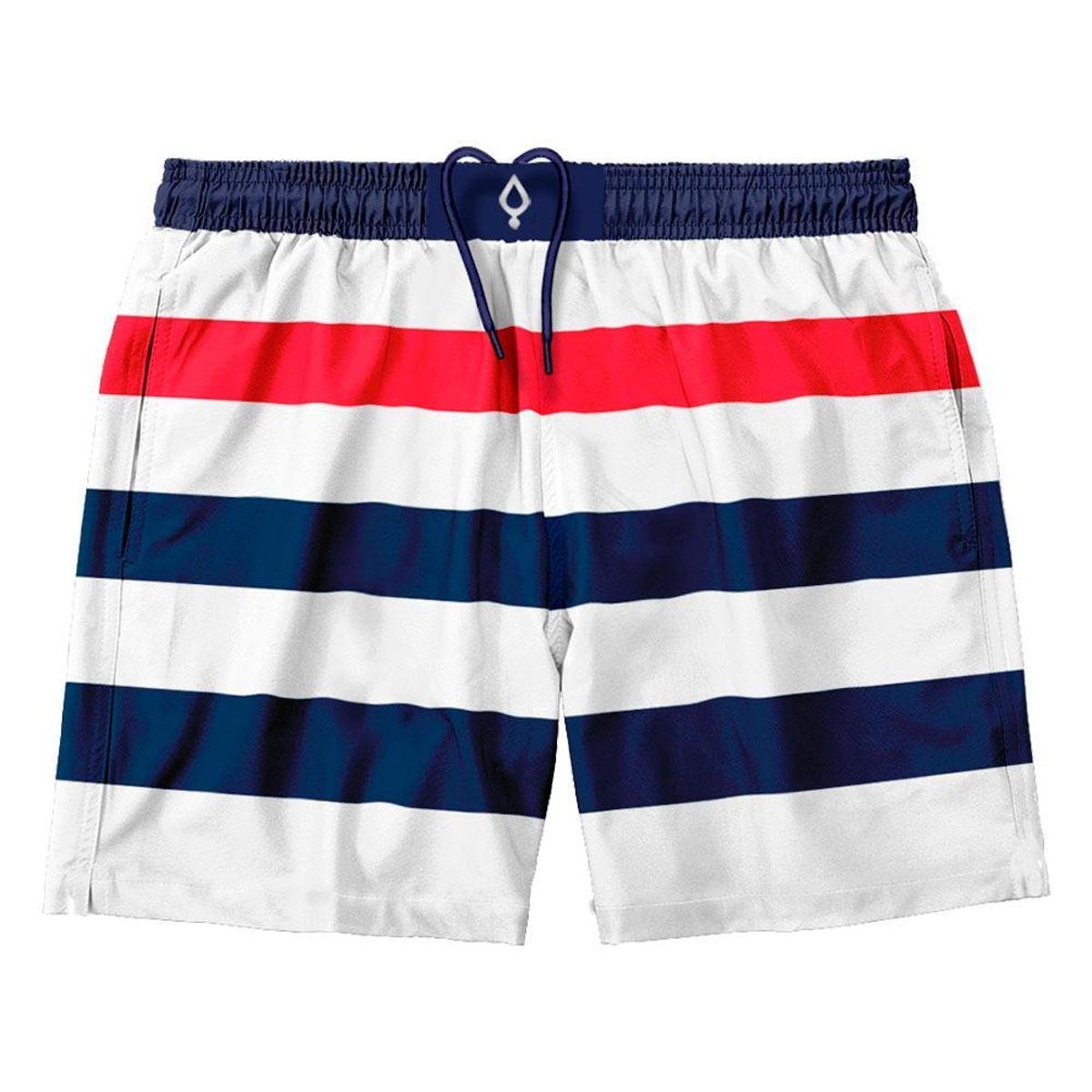 Short Resina Bermuda Praia Tactel Liso e Estampado Listrado Masculino Mauricinho - Azul+Vermelho Menor preço em Short Resina Bermuda Praia Tactel Liso e Estampado Listrado Masculino Mauricinho - Azul+Vermelho