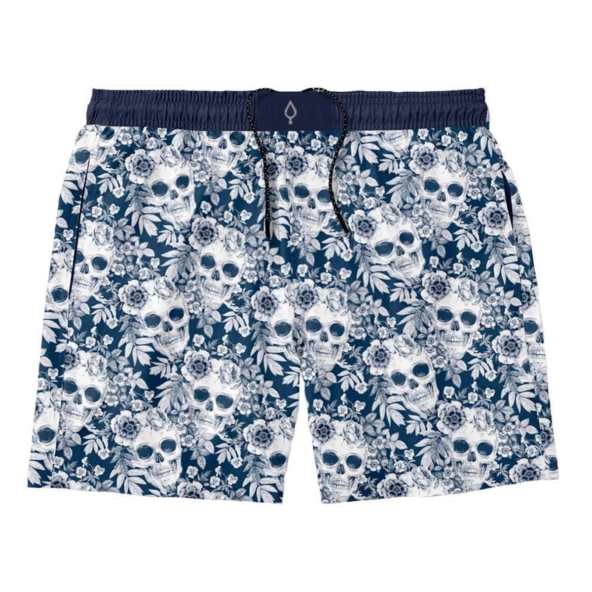 Short Resina Bermuda Tactel Masculino Estampado Folhas Básico Mauricinho - Azul Menor preço em Short Resina Bermuda Tactel Masculino Estampado Folhas Básico Mauricinho - Azul