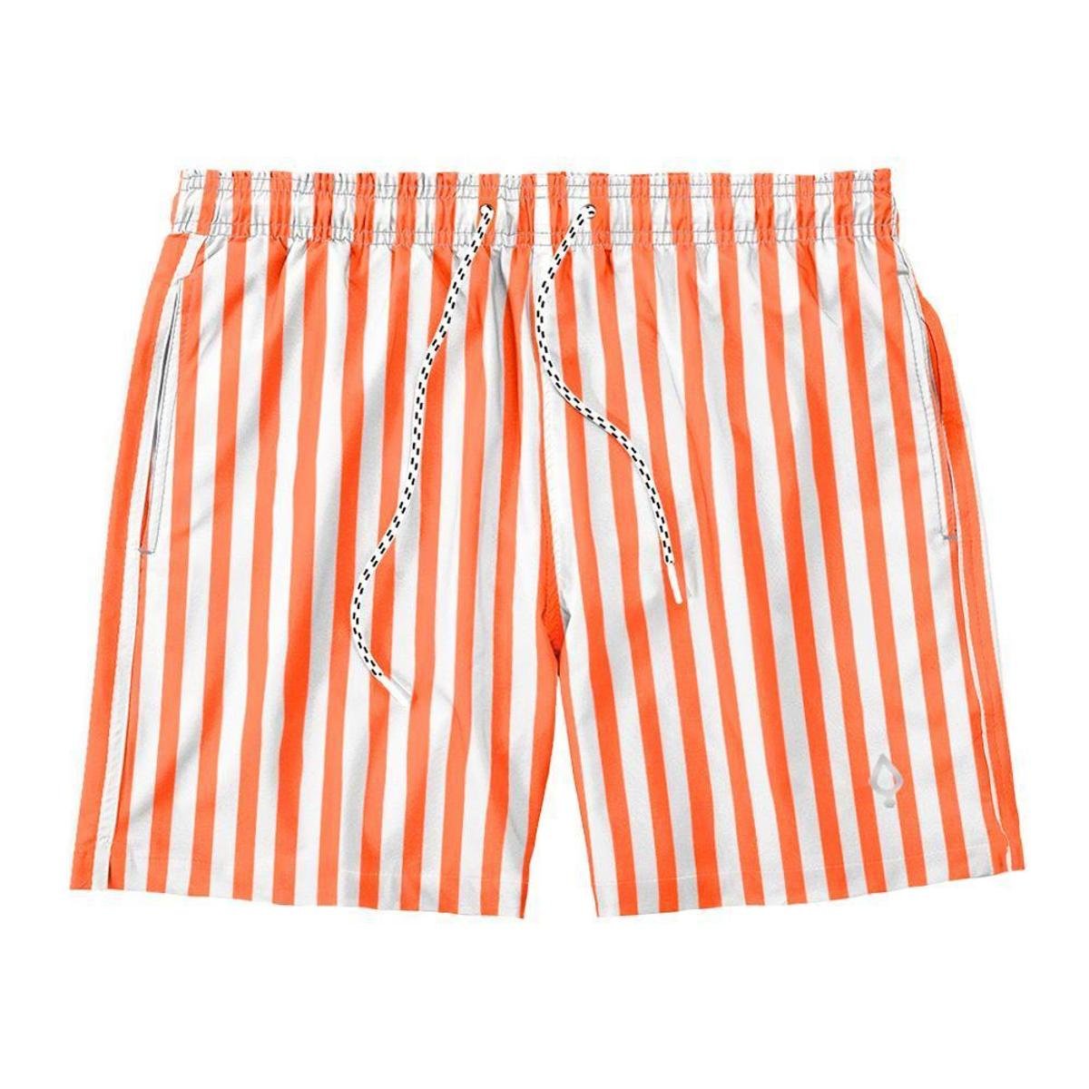 Menor preço em Short Resina Bermuda Tactel Masculino Listrado Listras Básico Mauricinho - Laranja