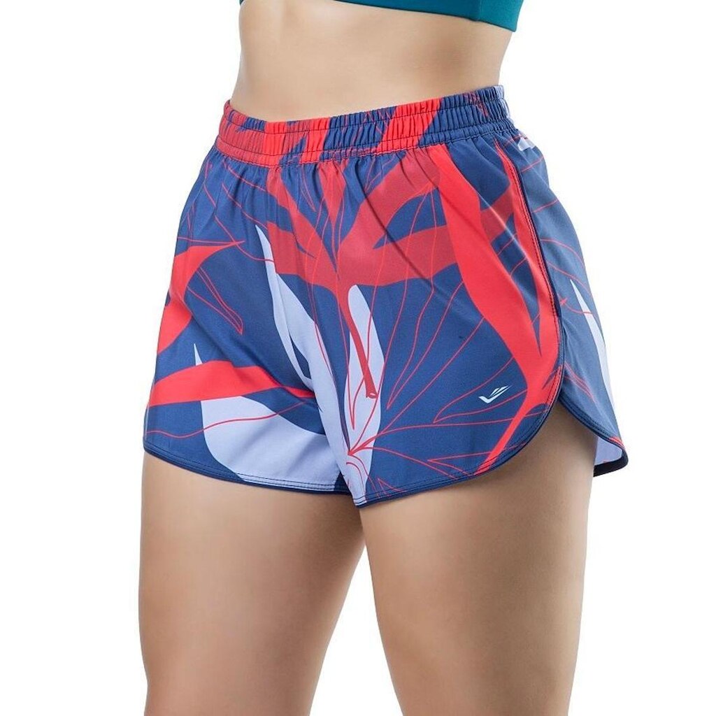 Short Running Microfibra c/ Estampa Digital- Running e Beach - Azul/Vermelho