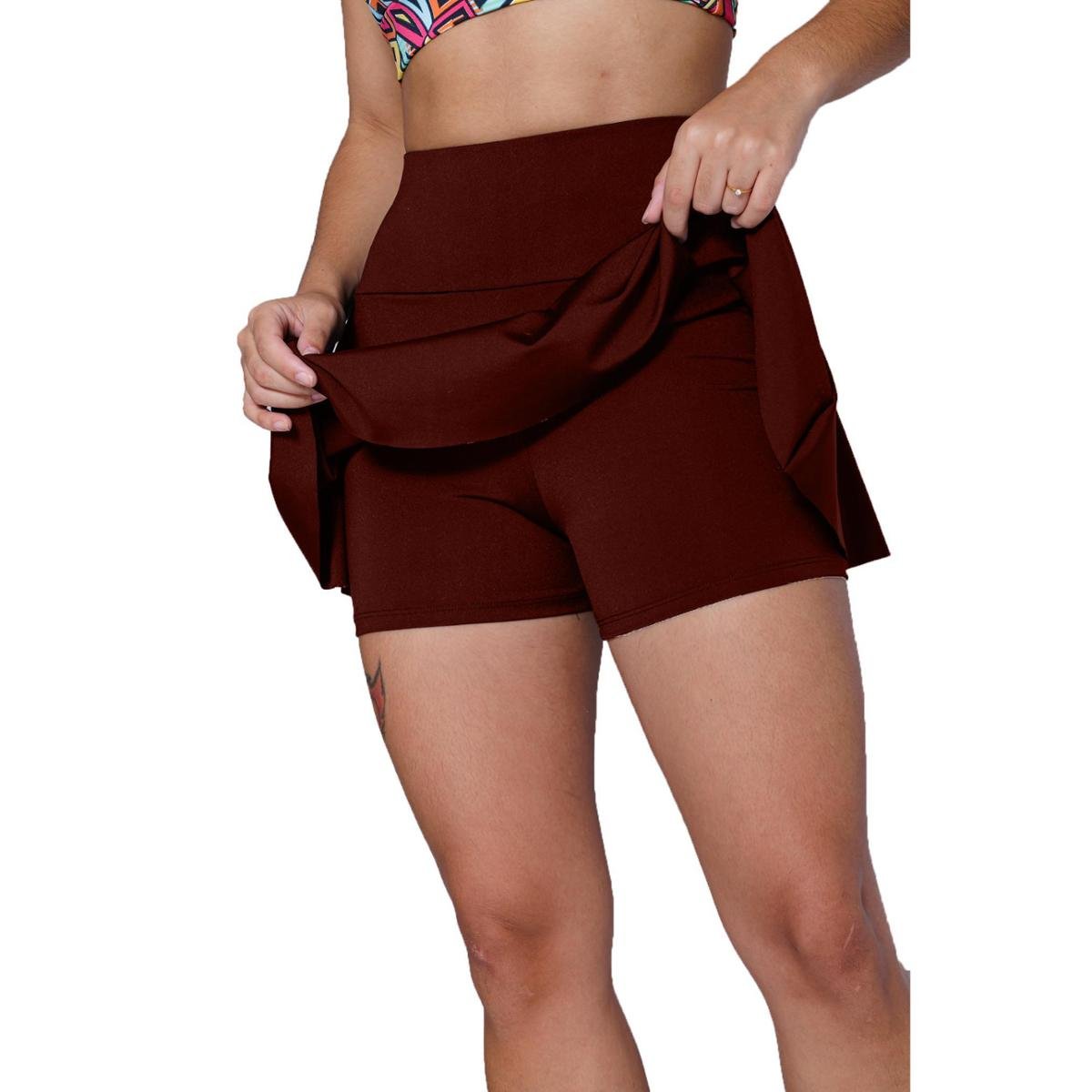 Short Saia Babado Academia Fitness Em Suplex Poliéster WOLFOX - Vinho Menor preço em Short Saia Babado Academia Fitness Em Suplex Poliéster WOLFOX - Vinho