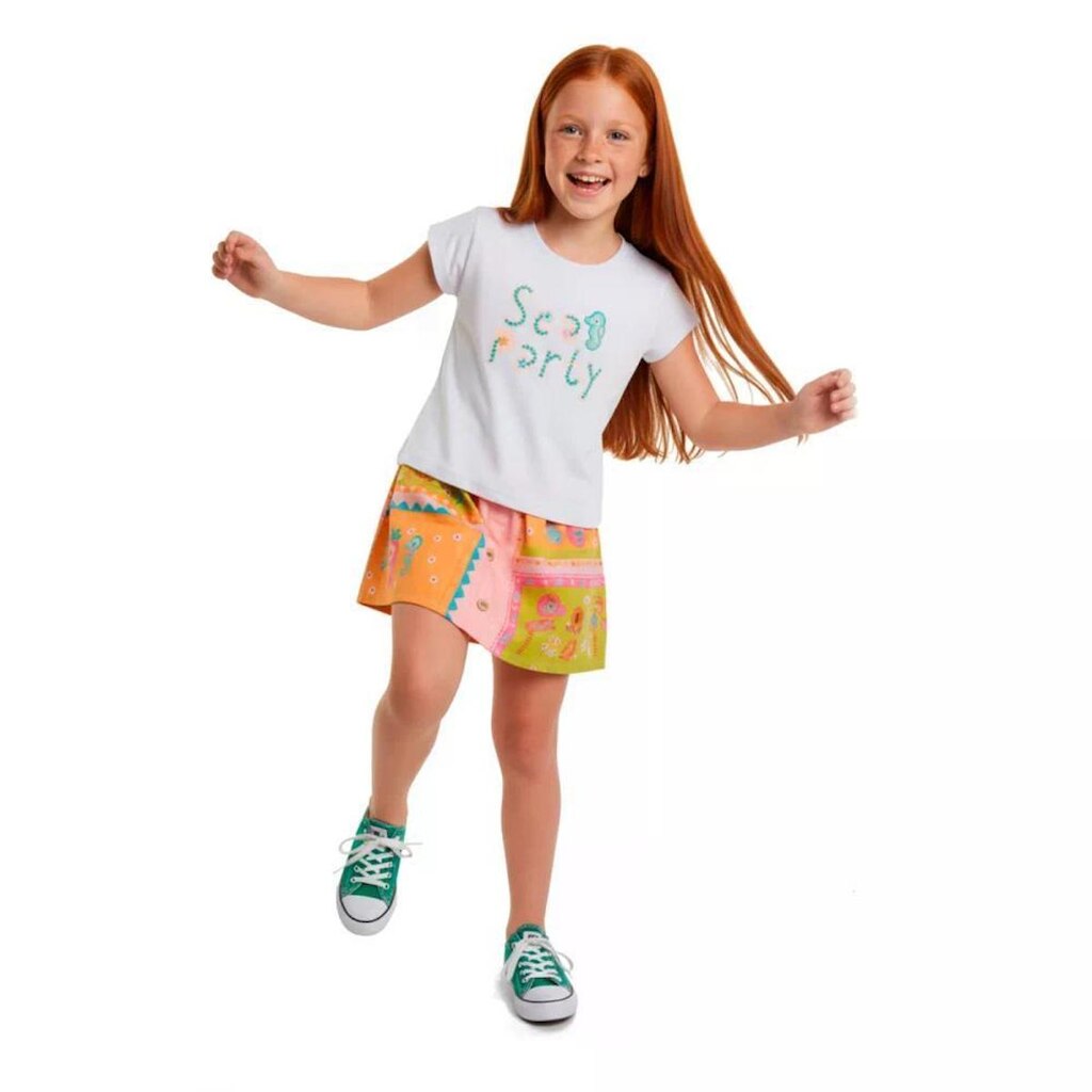 Short Saia Infantil Love Verão Alphabeto Rosa e Laranja