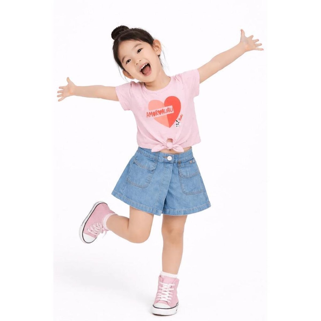 Short Saia Jeans Infantil Menina Passeando Alphabeto