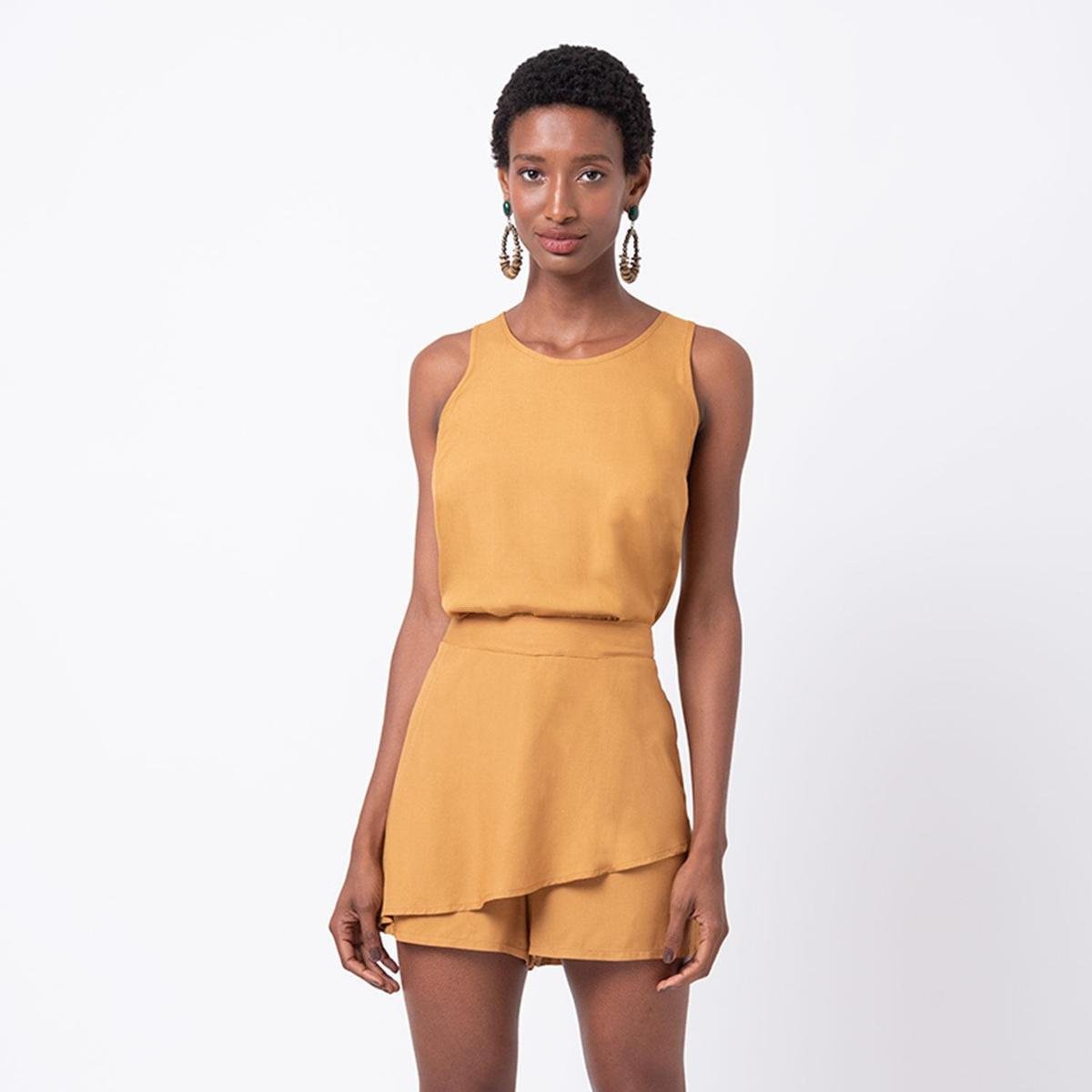 Short saia tecido liso M - Amarelo Menor preço em Short saia tecido liso M - Amarelo