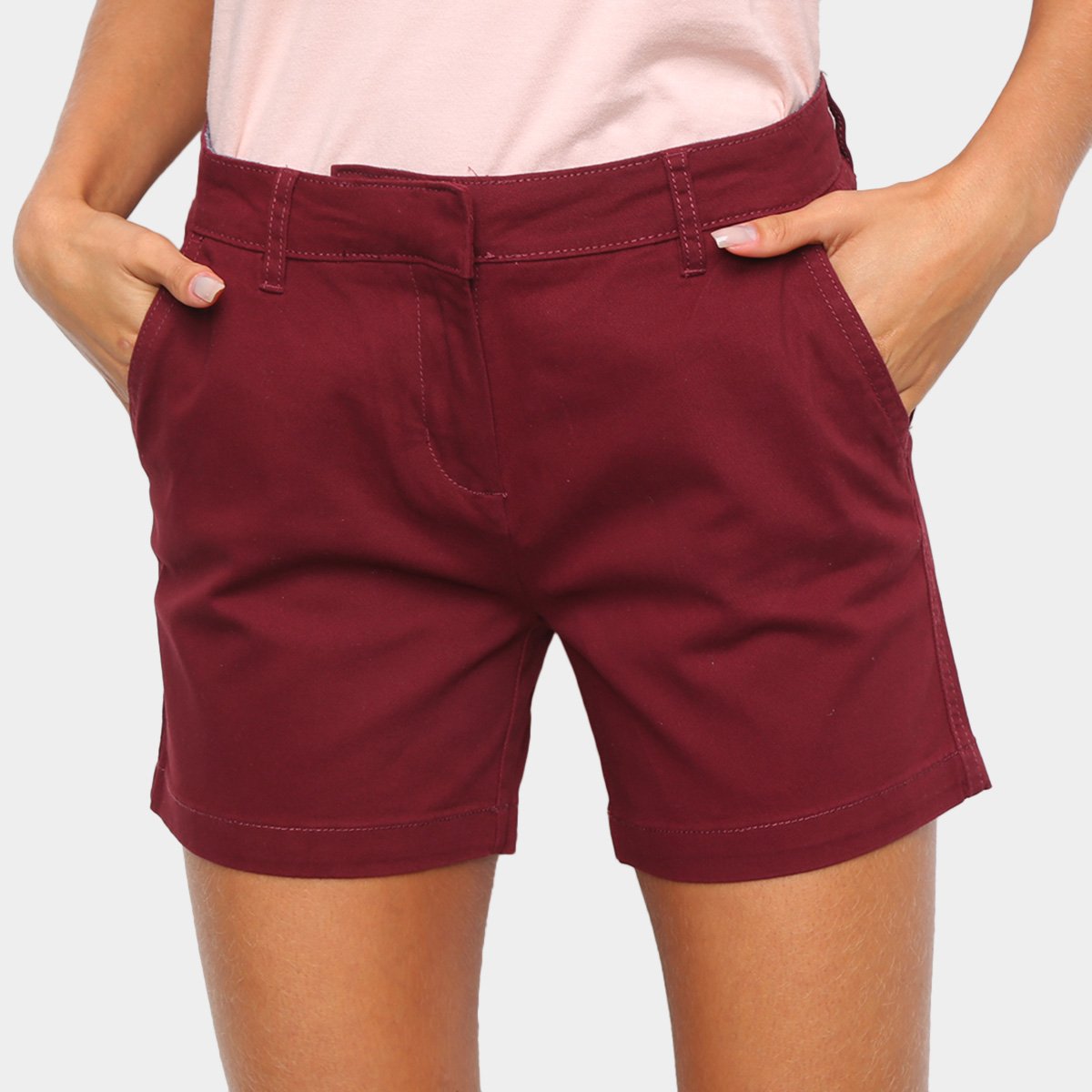 Short Sarja Hering Básico Chino Feminino - Vermelho Escuro Menor preço em Short Sarja Hering Básico Chino Feminino - Vermelho Escuro