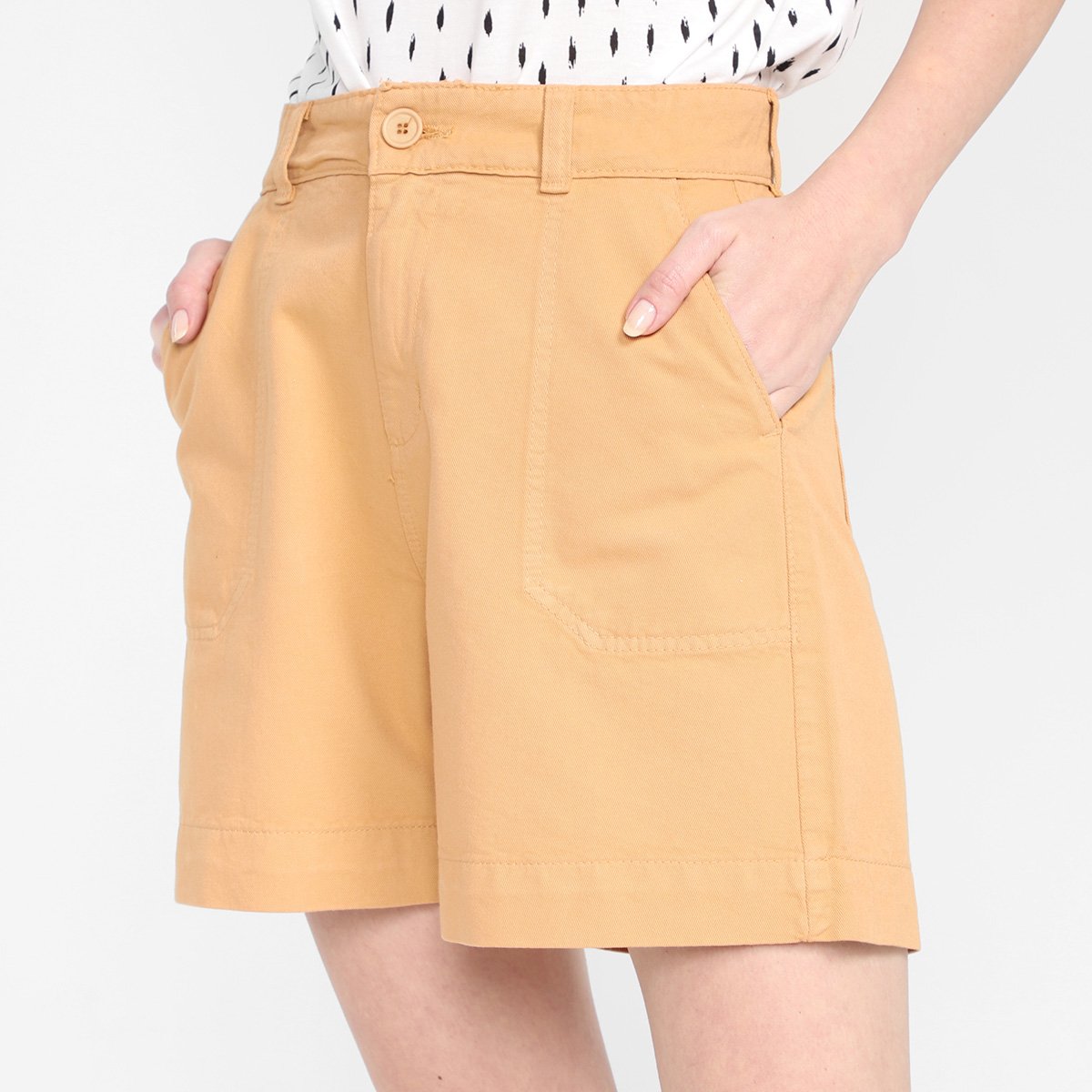 Short Sarja Hering Cintura Alta Feminino - Marrom Menor preço em Short Sarja Hering Cintura Alta Feminino - Marrom