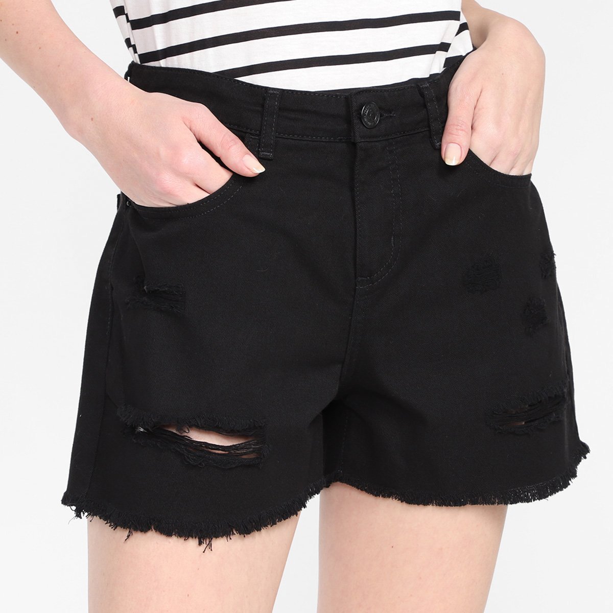 Short Sarja Hering Rasgos Feminino - Preto Menor preço em Short Sarja Hering Rasgos Feminino - Preto