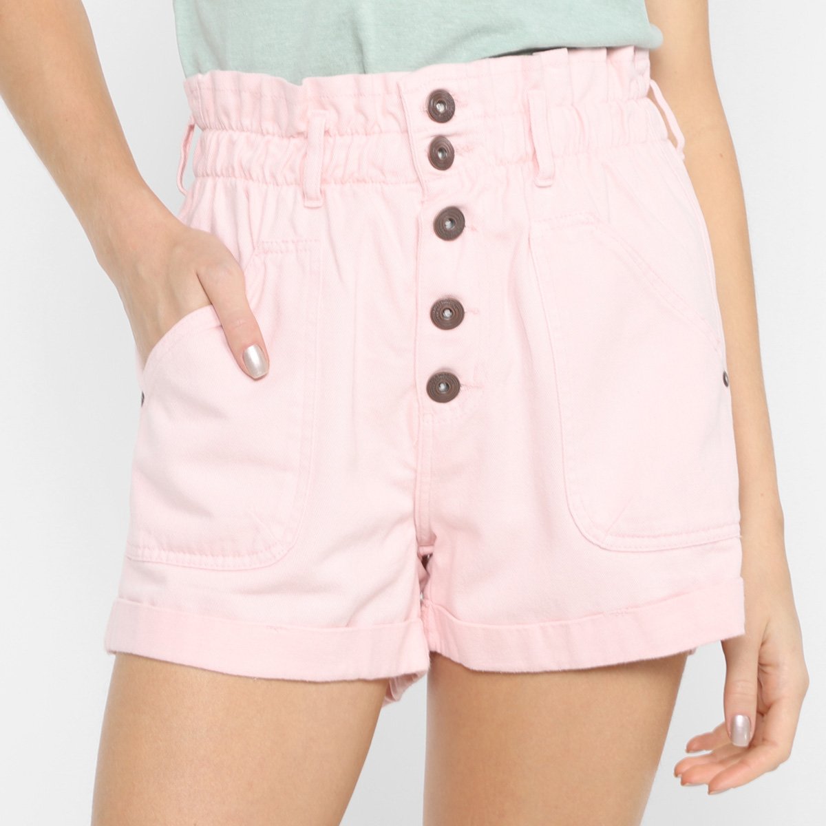 Short Sarja Polo Wear Bolso Frontal Feminino - Rosa Claro Menor preço em Short Sarja Polo Wear Bolso Frontal Feminino - Rosa Claro