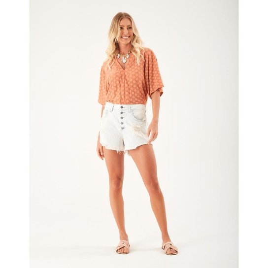 Short ZINZANE Destroyed Borda Desfiada DENIM Feminino - Azul
