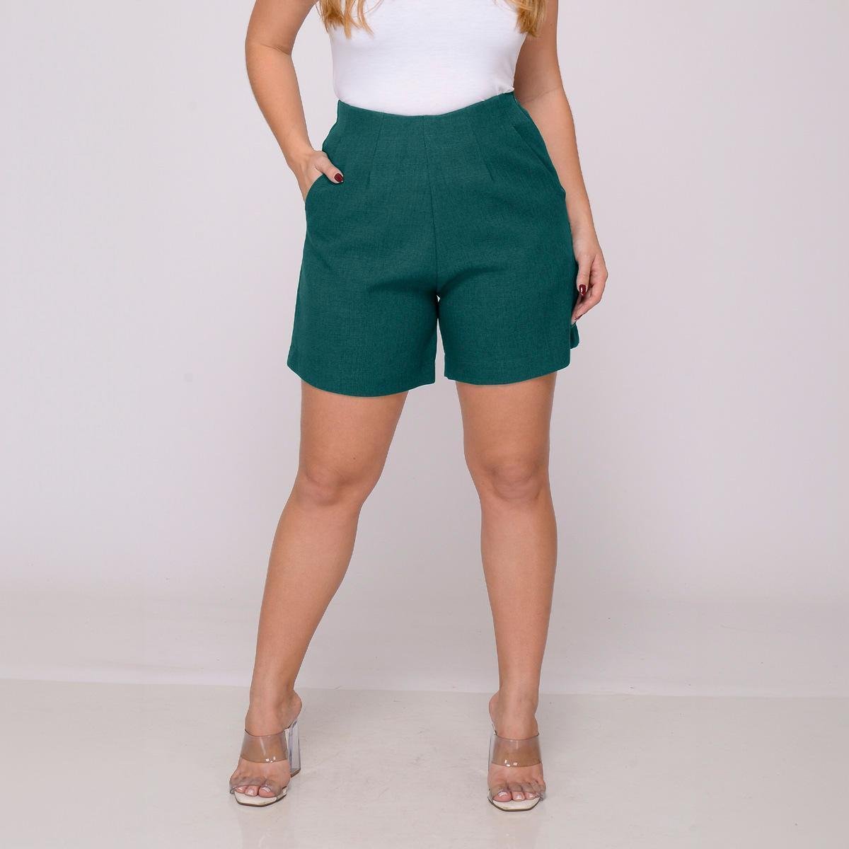 Shorts Alfaiataria Feminino Cintura Alta Tipo Linho Menor preço em Shorts Alfaiataria Feminino Cintura Alta Tipo Linho