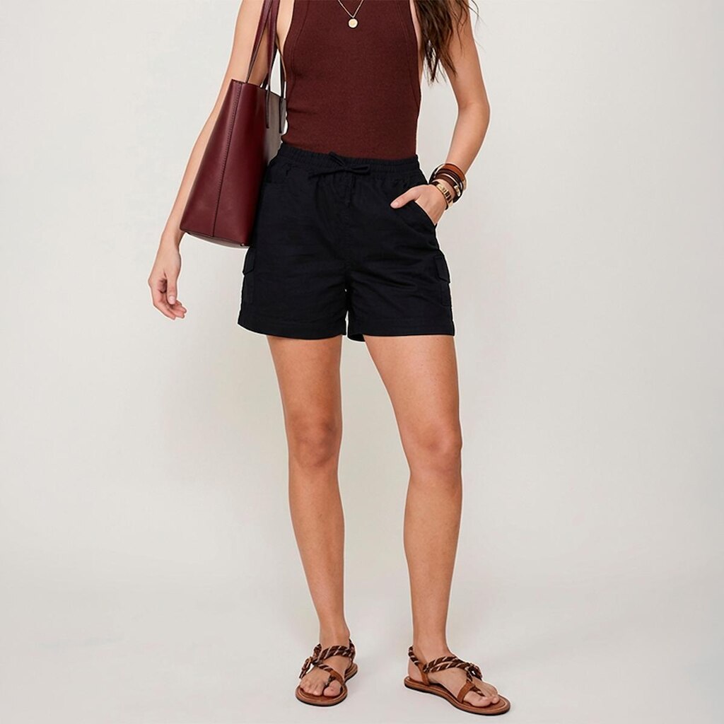 Shorts Cargo Feminino de Algodão Conforto e Estilo Casual Cintura Elástica Bolsos Laterais