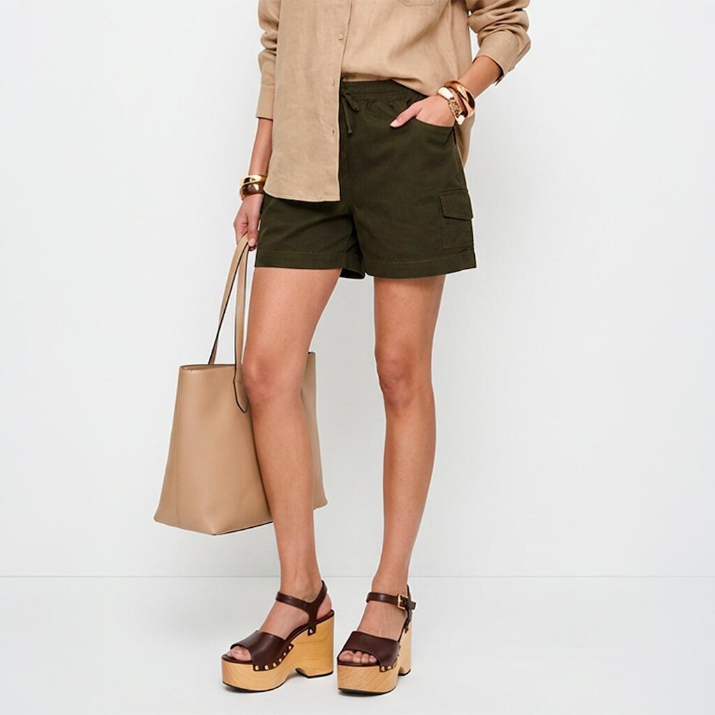 Shorts Cargo Feminino de Algodão Conforto e Estilo Casual Cintura Elástica Bolsos Laterais