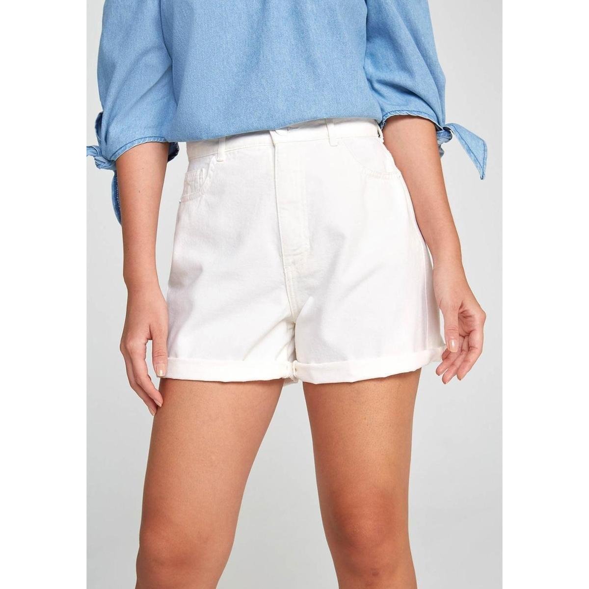 Shorts Cintura Alta Mom Em Sarja De Algodão Feminino Menor preço em Shorts Cintura Alta Mom Em Sarja De Algodão Feminino