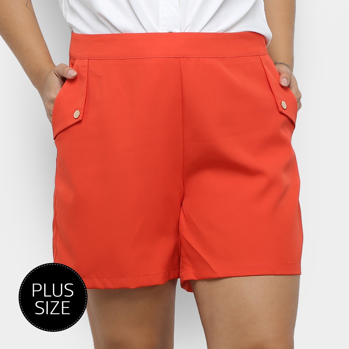 Shorts City Lady Plus size Alfaitaria Liso Feminino - Laranja Menor preço em Shorts City Lady Plus size Alfaitaria Liso Feminino - Laranja