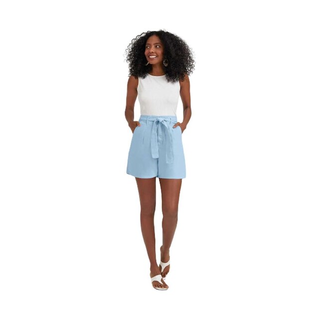 Shorts Clochard Lunender Sarja Com Cinto Azul Claro Tam. 40