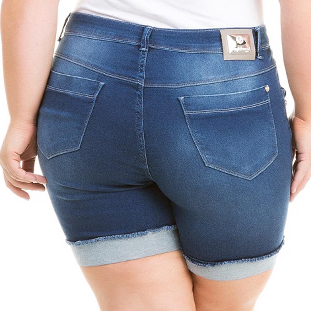 short jeans cintura alta azul escuro