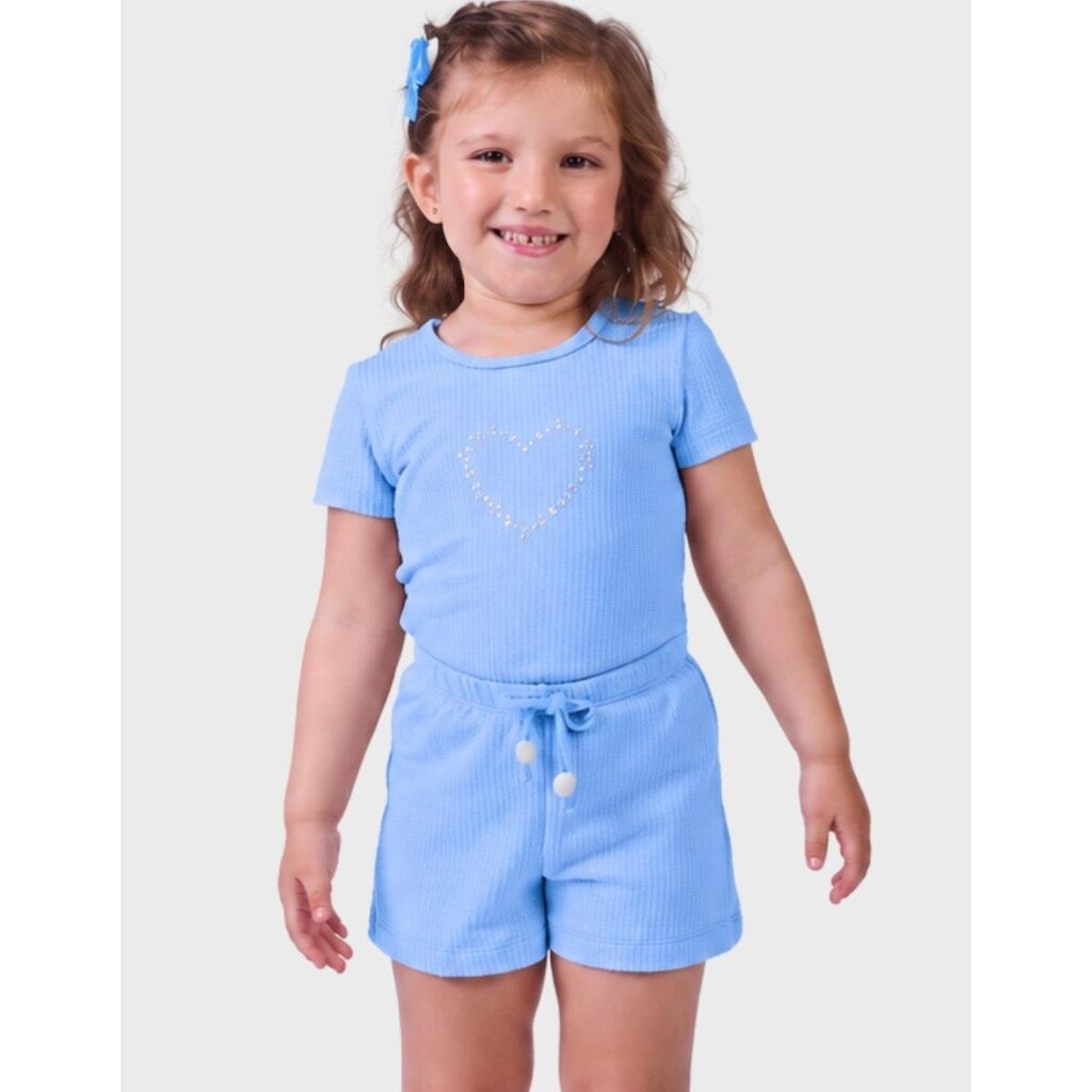 Shorts Cordão Ajustável Rosa Estilo Malha Anarruga Conforto Azul De Verão Menina 4 a 10 anos