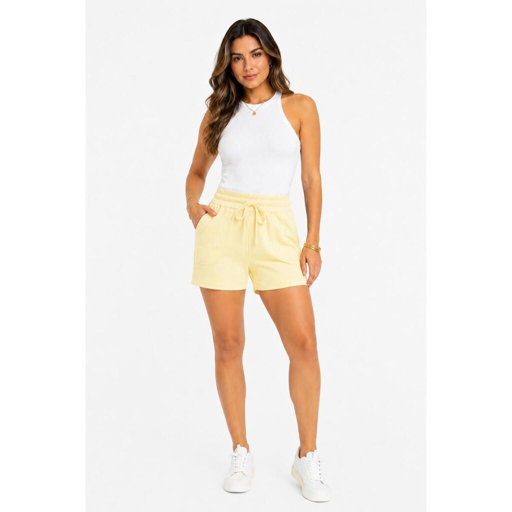 Shorts D Bell Outlet Fashion Casual Moletinho Amarelo Claro